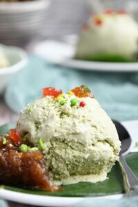 Betel leaves Ice cream scoop served on a plate.