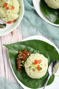 Betel leaves Ice cream scoop served on a plate.