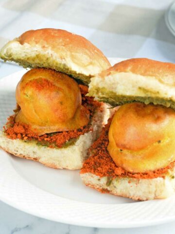 Air Fryer Vada Pav served in a plate.