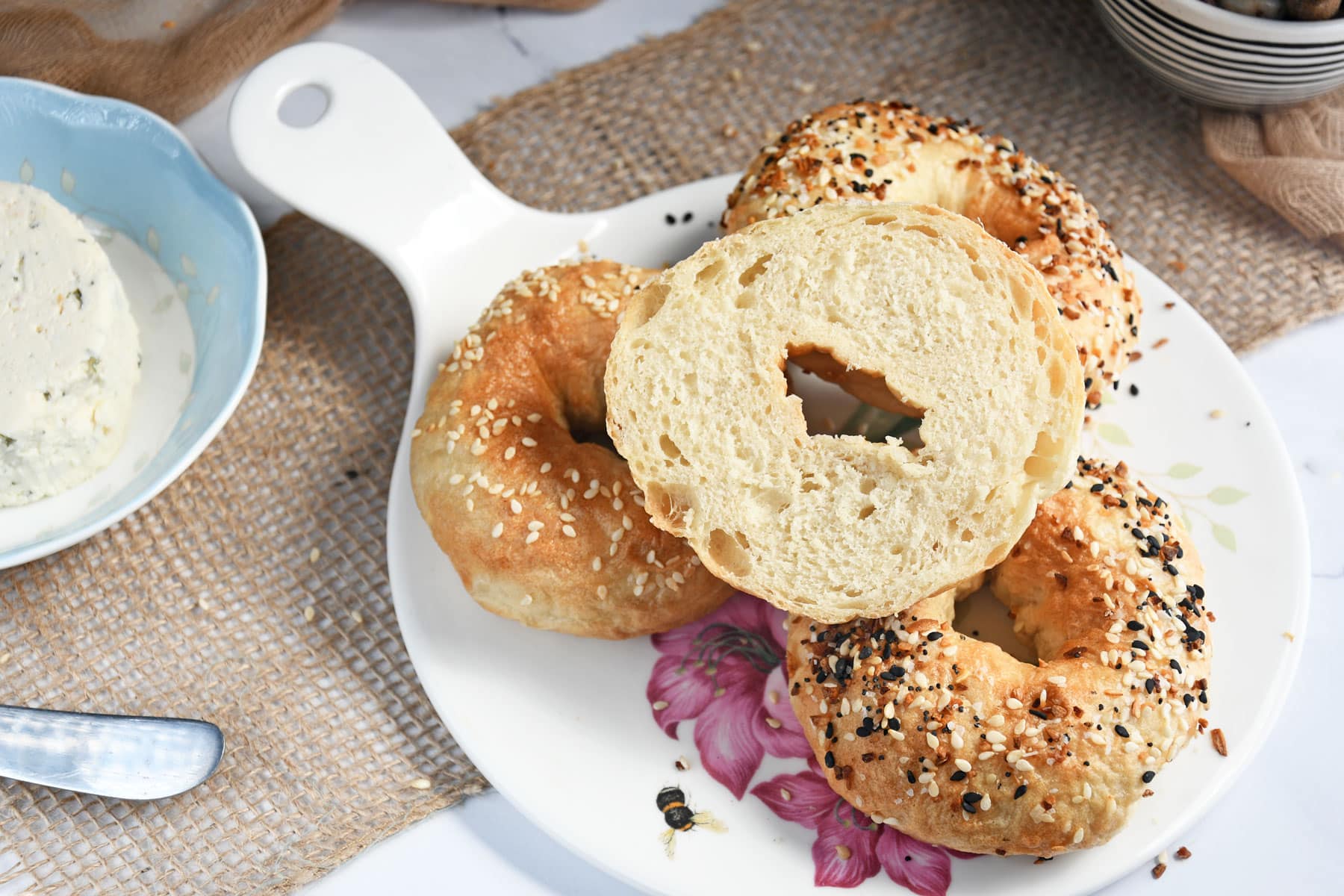 Air fryer bagels served on a platter.