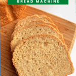 Bread slices on a serving board.