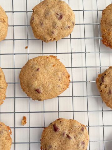FMF Chocolate Chip Cookies on a cooling rack.