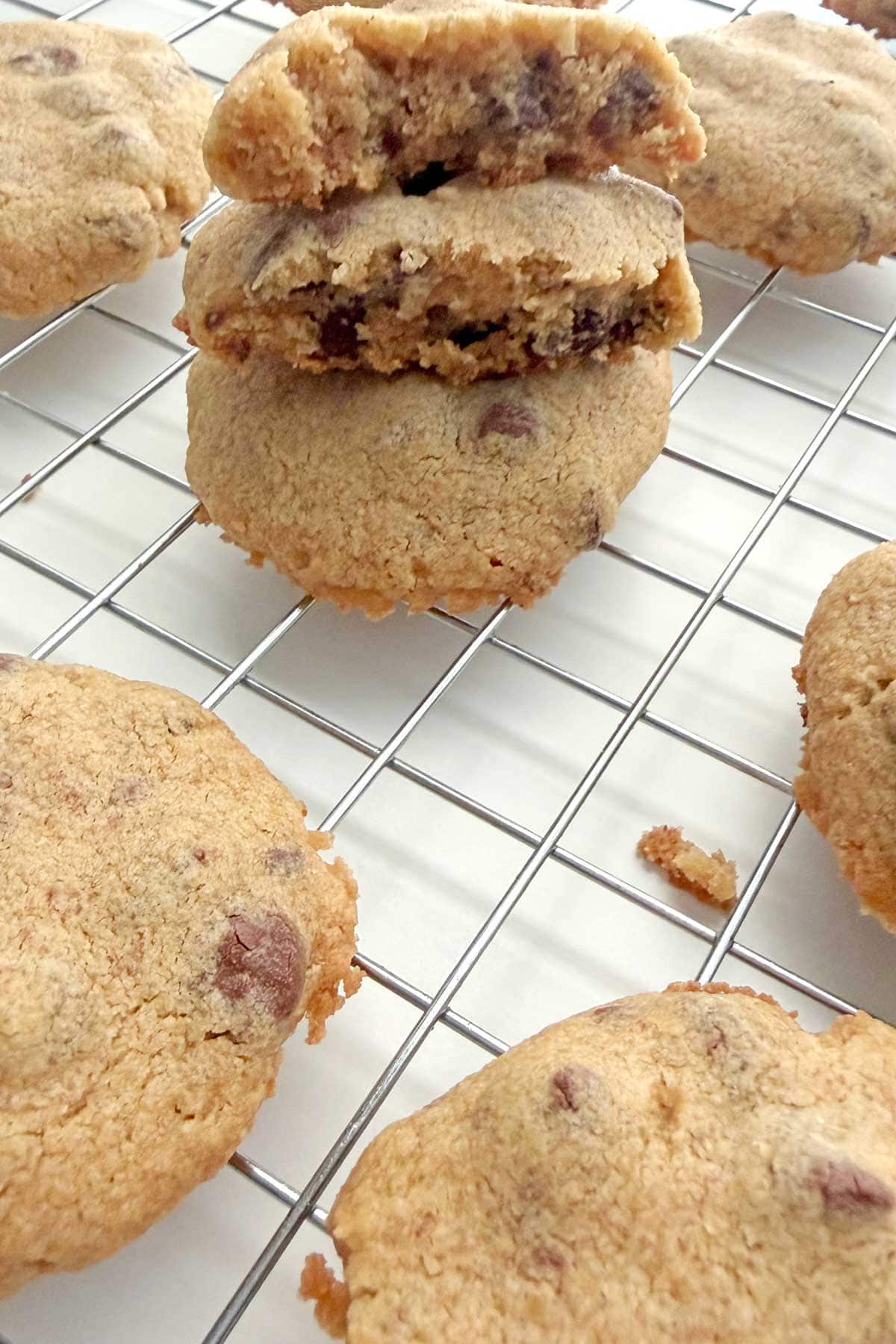 FMF Chocolate Chip Cookies on a cooling rack.
