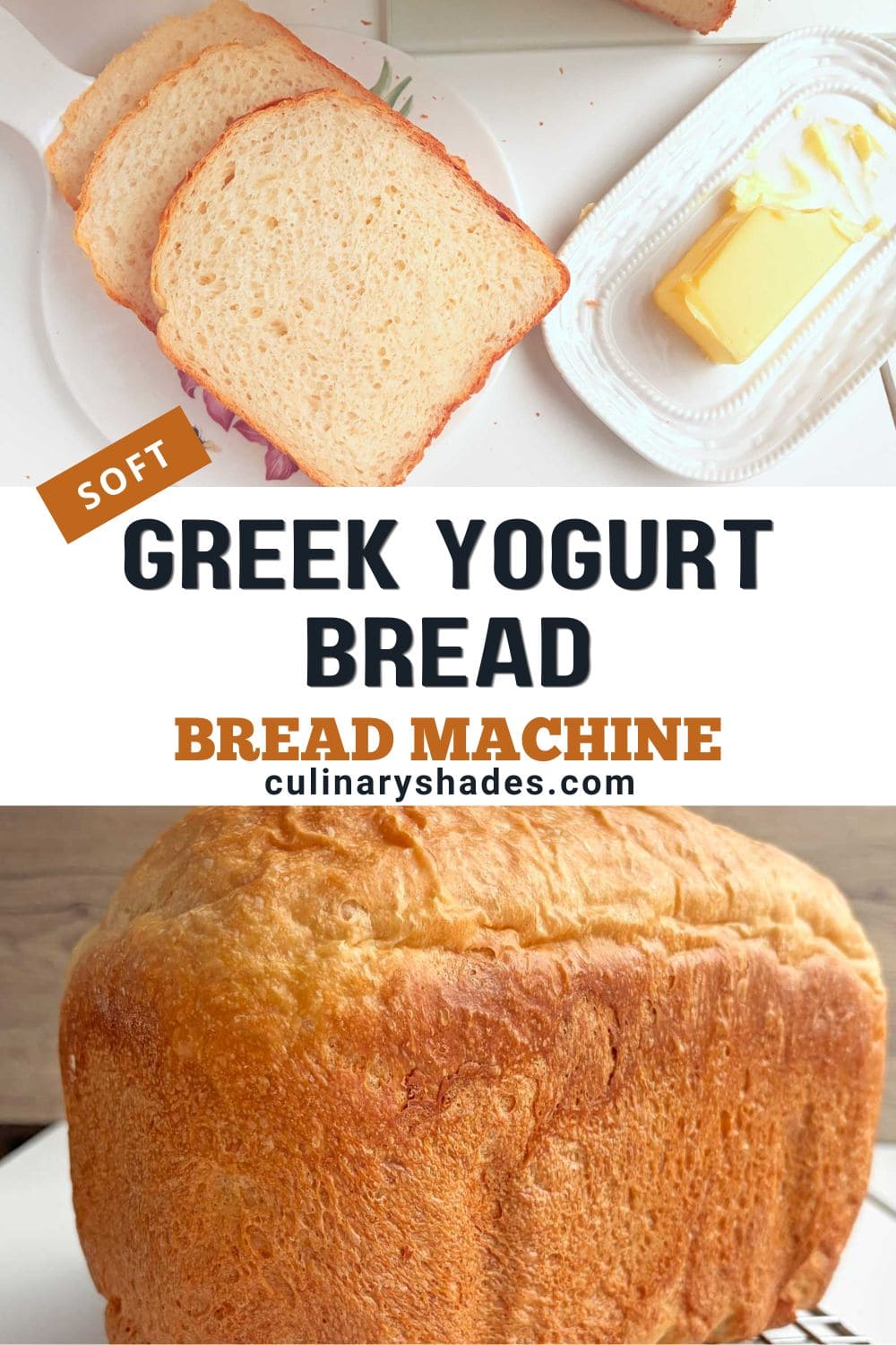 Greek Yogurt Bread loaf and slices on a platter.