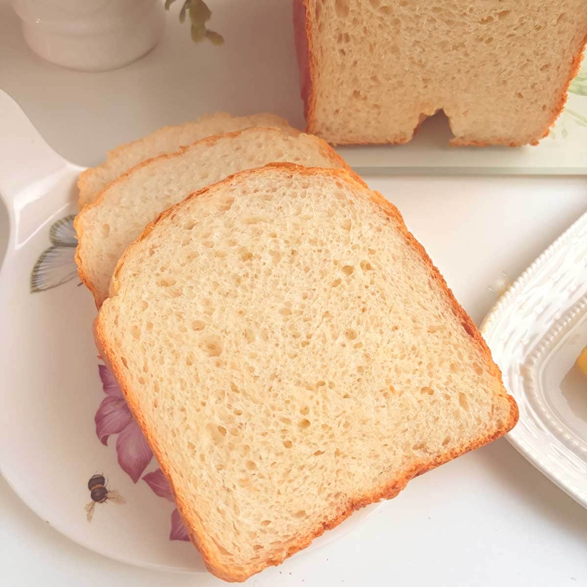 Slices of Greek Yougurt Bread on a platter.