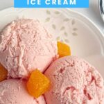 Strawberry and Passion fruit icecream scoops in dessert plate.