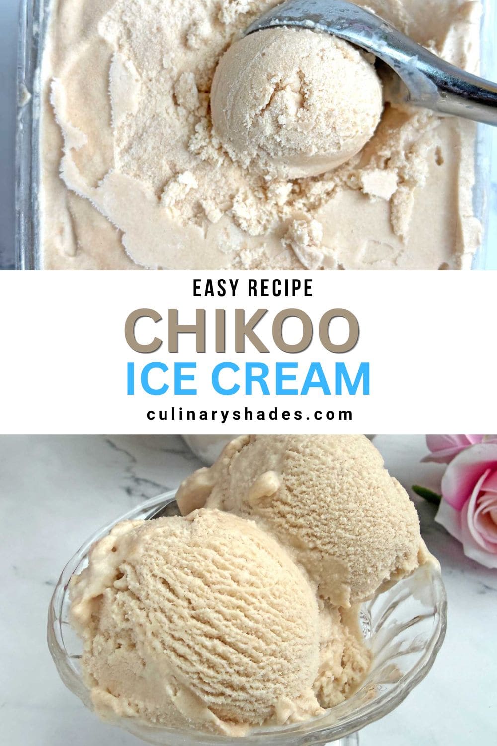 Chikoo ice cream scoops in a dessert bowl.