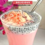 Falooda ice cream in a tall glass with straw.