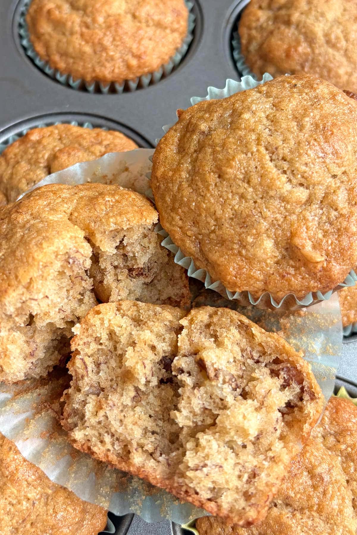 Baked Banana Muffins in a baking tray.