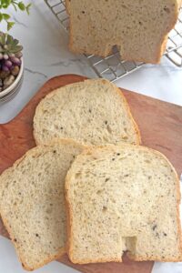 Everything Seasoning bread slices on serving board.
