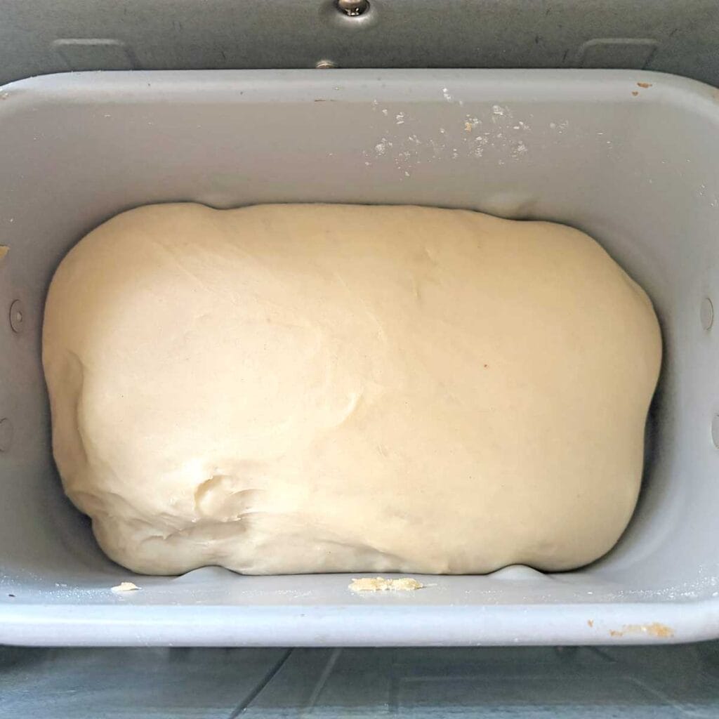 Sourdough dinner rolls dough in bread pan.
