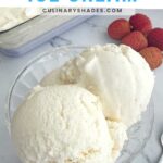 Lychee ice cream scoops in a serving bowl.