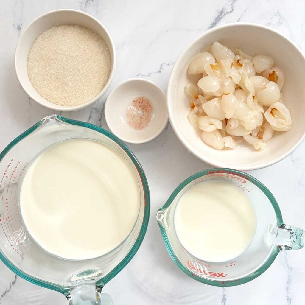 Lychee ice cream ingredients.